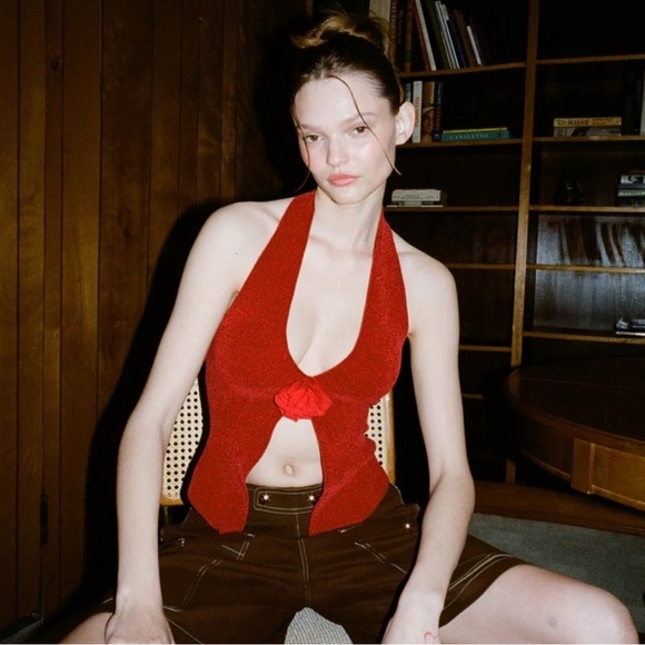 NEW | With Jean | Rose Halter Top in Red - Size L - Picture 1 of 11